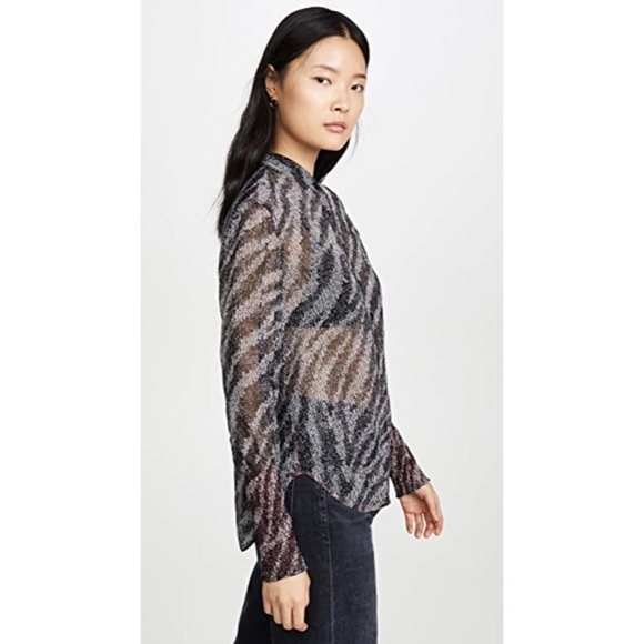 Rag & Bone Black Multi Zebra Maris Silk Popover Relaxed Fit Blouse Size Small - Picture 2 of 12